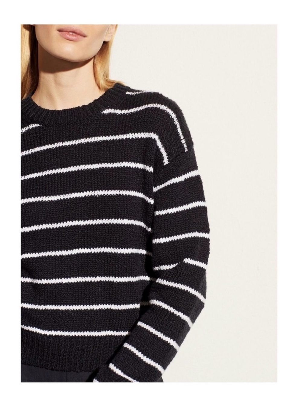 VINCE textured striped black & white crew neck sweater large - Picture 3 of 6